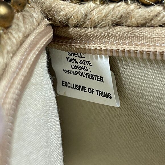 Antik Kraft Jute Clutch Natural Material Zip Up Half Circle Purse Bag - Picture 7 of 8